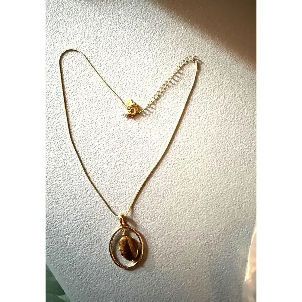 Lia Sophia Gold Tone Tiger’s Eye Pendant Necklace Adjustable